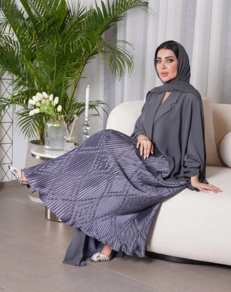 Cuba Crepe Abaya With Silk Crepe IB156 Gray